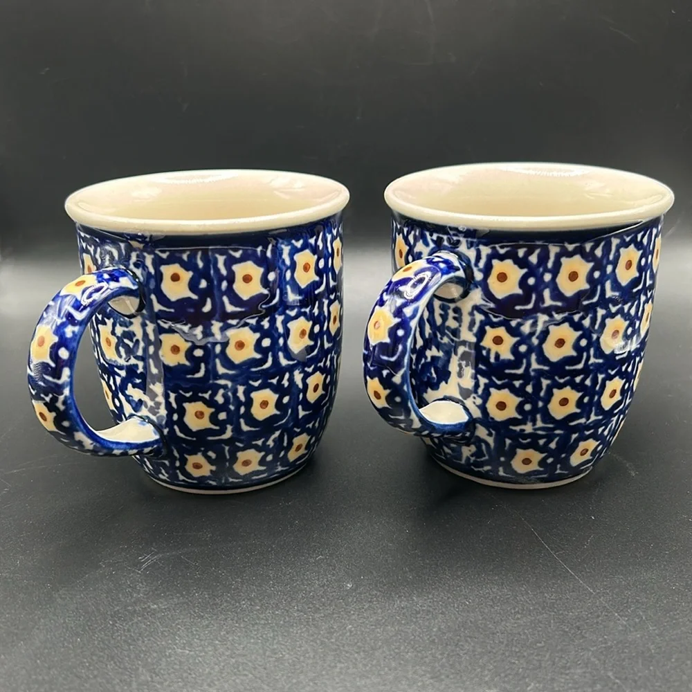 Blue and White Patterned Ceramic Mugs - Picture 3 of 9